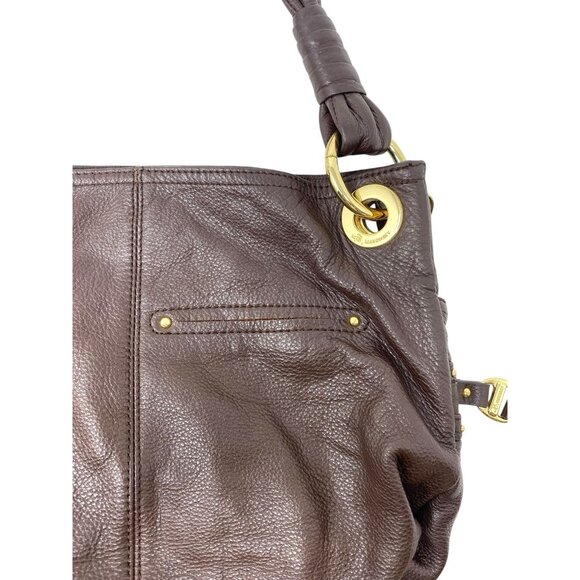 B Makowsky Dark Brown Leather Hobo Shoulder Studded Handbag Purse Logo Keychain - Picture 8 of 9